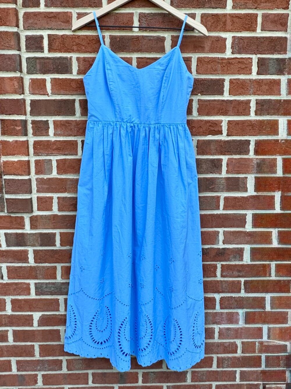 Calypso St. Barth Blue Cotton Eyelet Midi Dress Sz 6 Strappy Sleeves Pockets - Picture 2 of 14